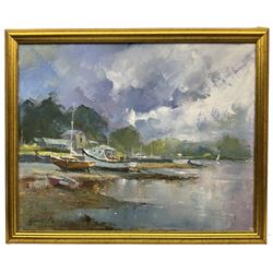 Gerald Phillips (Northern British 20th century): 'On the River', oil on canvas signed 40cm x 50cm