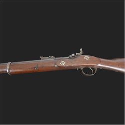 Snider-Enfield service rifle .577 calibre, barrel 33 in., tangent/ladder back sight, action marked with crowned V.R BSA & Co 1872, full stocked with two barrel bands, steel clearing rod, walnut stock marked Mx1 93 Birmingham, overall L124cm