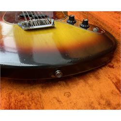 Fender three-tone Sunburst 12-string electric guitar c1965/6 Fullerton USA, with alder body and maple neck, the Indian rosewood fretboard with twenty-one frets and pearloid dot markers, fender electric XII bridge, F-stamp tuners (non-original), two split single coil pick-ups, master volume and tone and four-way switch, serial no.129730, L108cm; in original Fender case bearing label for Rivington Guitars New York with copy of original invoice; together with GuitarKes set-up and service certificate dated October 2021
