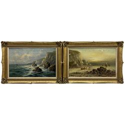 Frank Hider (British 1861-1933): 'High Tide on the Sussex Coast' and 'Near Ilfracombe', pair oils on canvas signed, titled verso 30cm x 48cm (2)