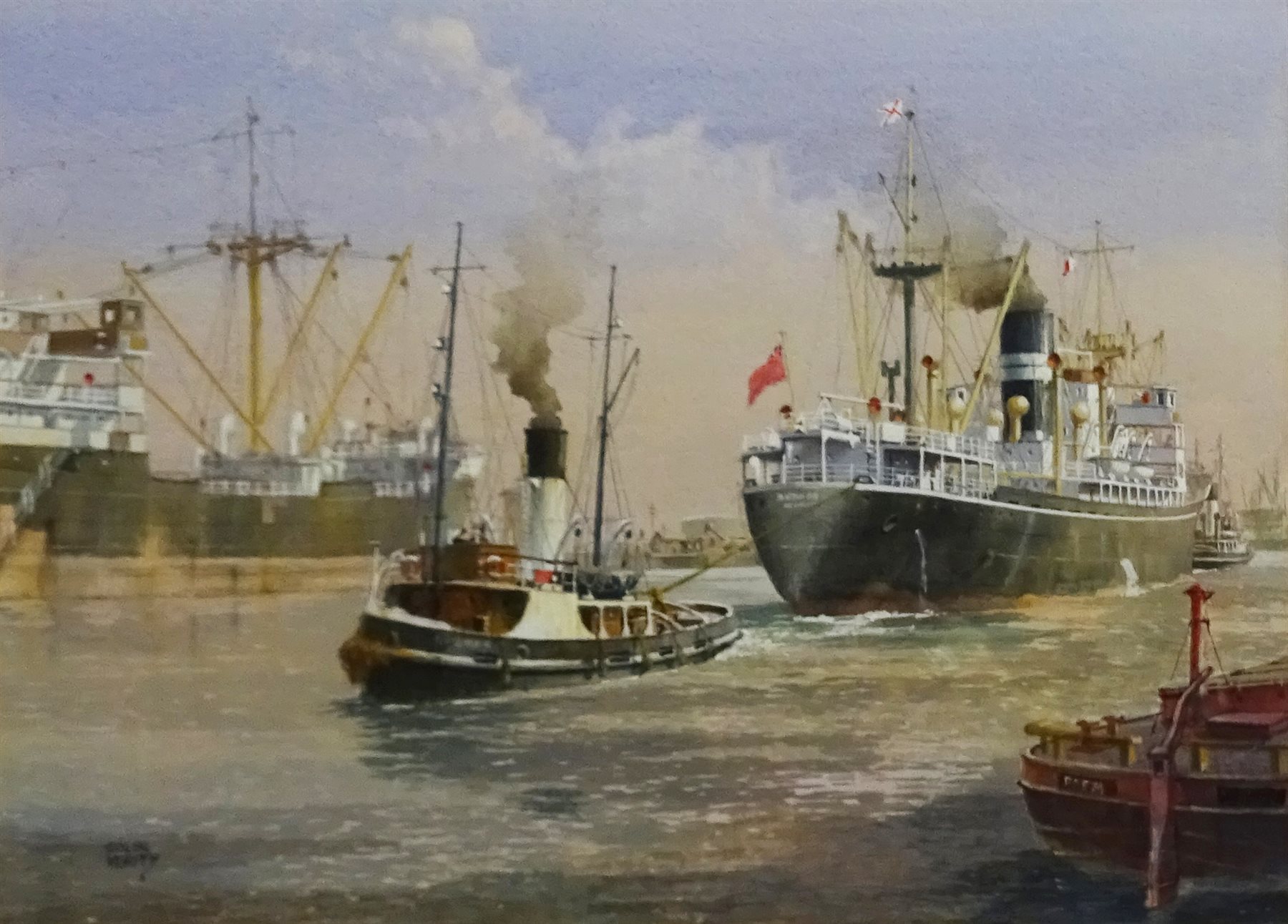 Colin Verity RSMA (British 1924-2011): 'Docking', watercolour heightened in white signed 28cm x 38cm
Provenance: exh. Ferens Art Gallery Hull, Winter Exhibition 1993

