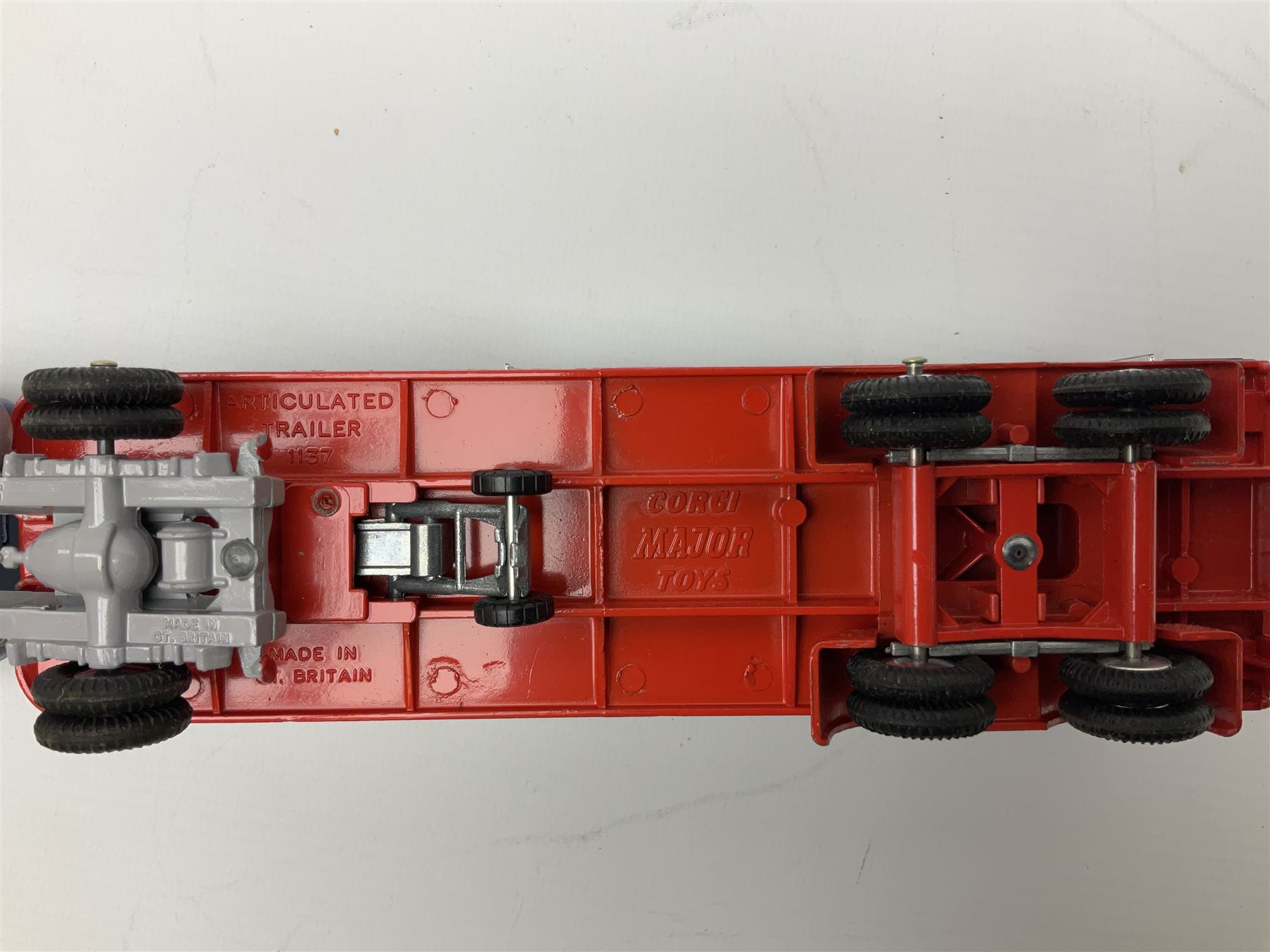 Corgi Major - Simon Snorkel Fire Engine No.1127 with figure and instruction leaflet; and Ford Tilt Cab 'H' Series with detachable trailer No.1137 with figure, inner diorama and packaging; both boxed (2)