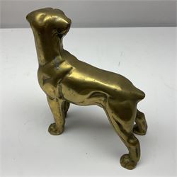 Three Border Fine Arts figures including Boxer with Pups, Capodimonte figure of a drunken pirate, and a brass dog (5)