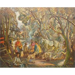 Tom Anderton (British 1894-1956): 'Gypsies off Kellet Lane - Bamber Bridge, oil on canvas ...