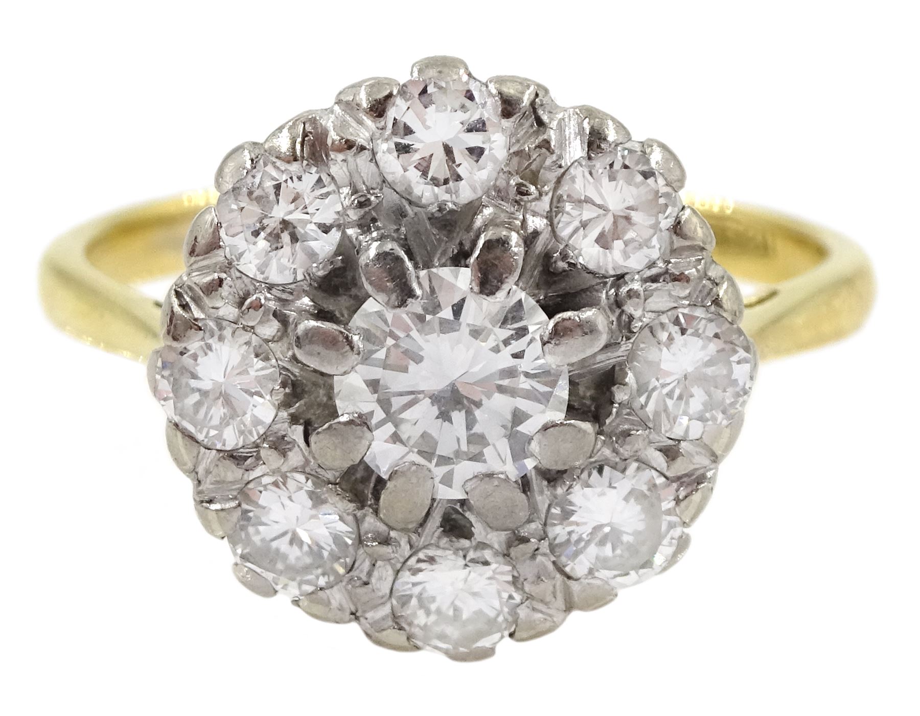 18ct gold found brilliant cut diamond cluster ring stamped 18ct