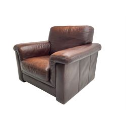 Large armchair upholstered in chocolate brown leather