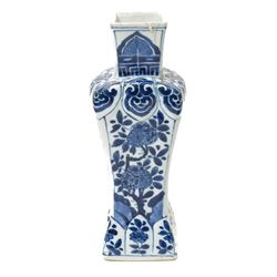 Early 19th century Chinese Tek Sing cargo saucer dish with Nagel Auctions label D18.5cm Chinese, Kangxi blue and white square section vase H24cm and a turquoise glazed Dog of Fo L26cm (3)