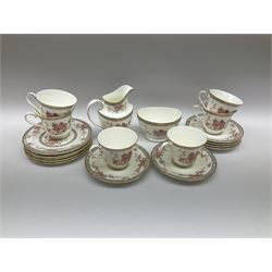 Wedgwood Queens Ware tea and dinner wares in Provence pattern, including ten cups and saucers, milk jug, butter dish with cover, ten dinner plates, ten bowls and ten side plates etc (71), together with Royal Doulton tea wares in Canton pattern, comprising six cups and saucers, milk jug, open sucrier and six dessert plates.    