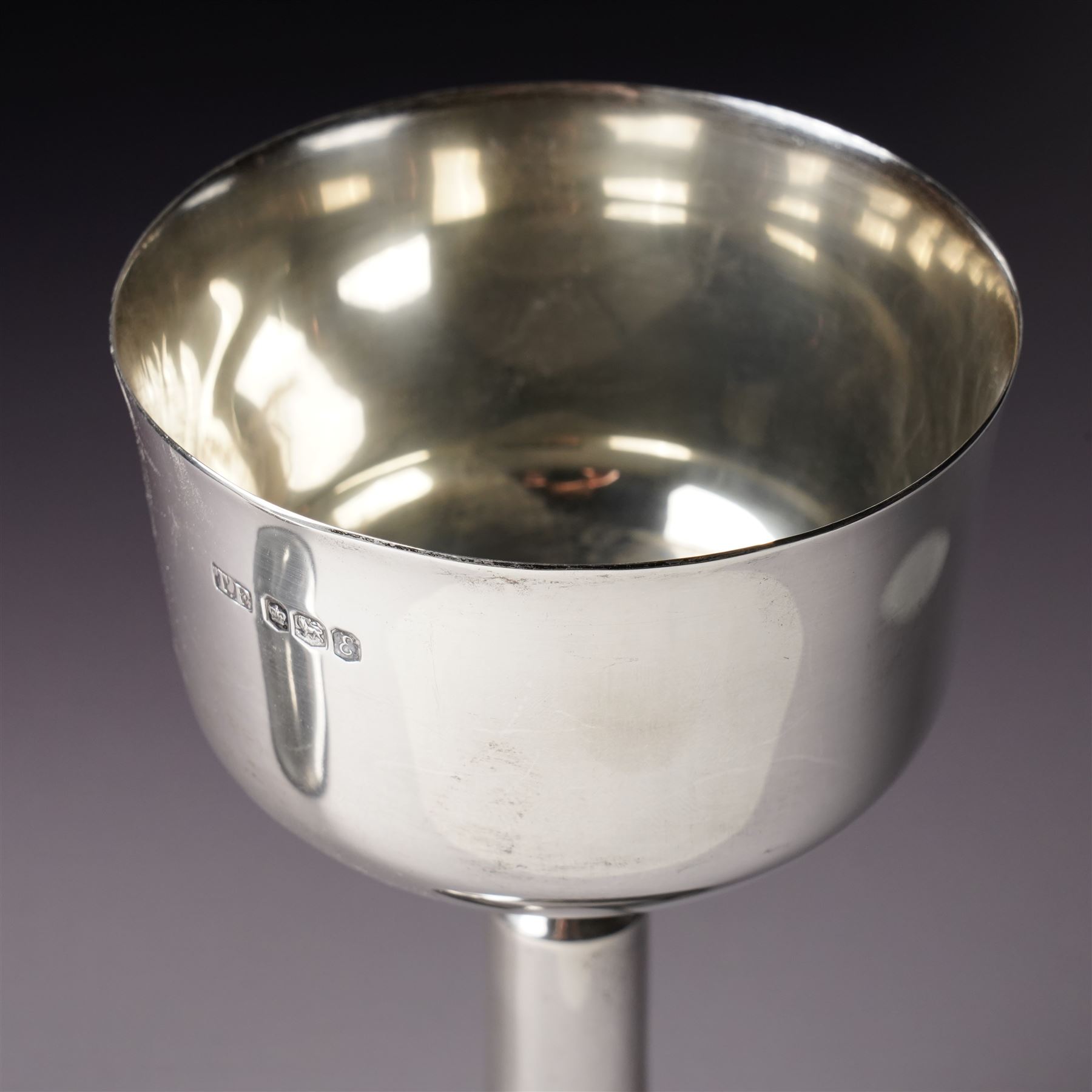 Pair of silver goblets on spreading stems and circular foot H14cm Sheffield 1972