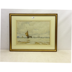  Albert Ernest Markes (British 1865-1901): Fishing Boats coming in to the Beach on the Waves, watercolour signed 34cm x 48cm Provenance: illustrated in 19th century watercolours Adrian Vincent pp.73  