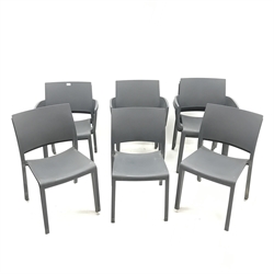 Set eleven moulded plastic stacking chairs, W59cm