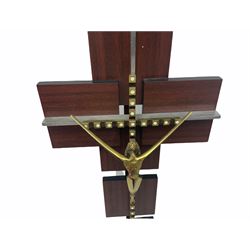 Modern Continental decorative crucifix, H62.5cm, together with a three branch candelabra, H34cm