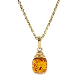 9ct gold Baltic amber pendant necklace, stamped or hallmarked