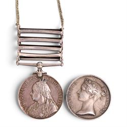  Boer War 1899-1902 Queen Victoria Queens South African medal, with South Africa 1901, Transvaal, Orange Free State and Cape Colony clasps, awarded to 27056 Pte J Mark Imp Yeo and Victoria India medal