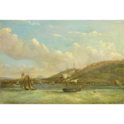  English School (19th century): Cap Haitien Haiti with British and Haitien Sailing Vessels in the foreground, oil on canvas unsigned 49cm x 72cm  
