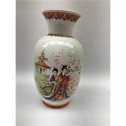 Collection of mostly Oriental ceramics, to include three 20th century Japanese Satsuma vases, two Japanese Imari plates, etc. 