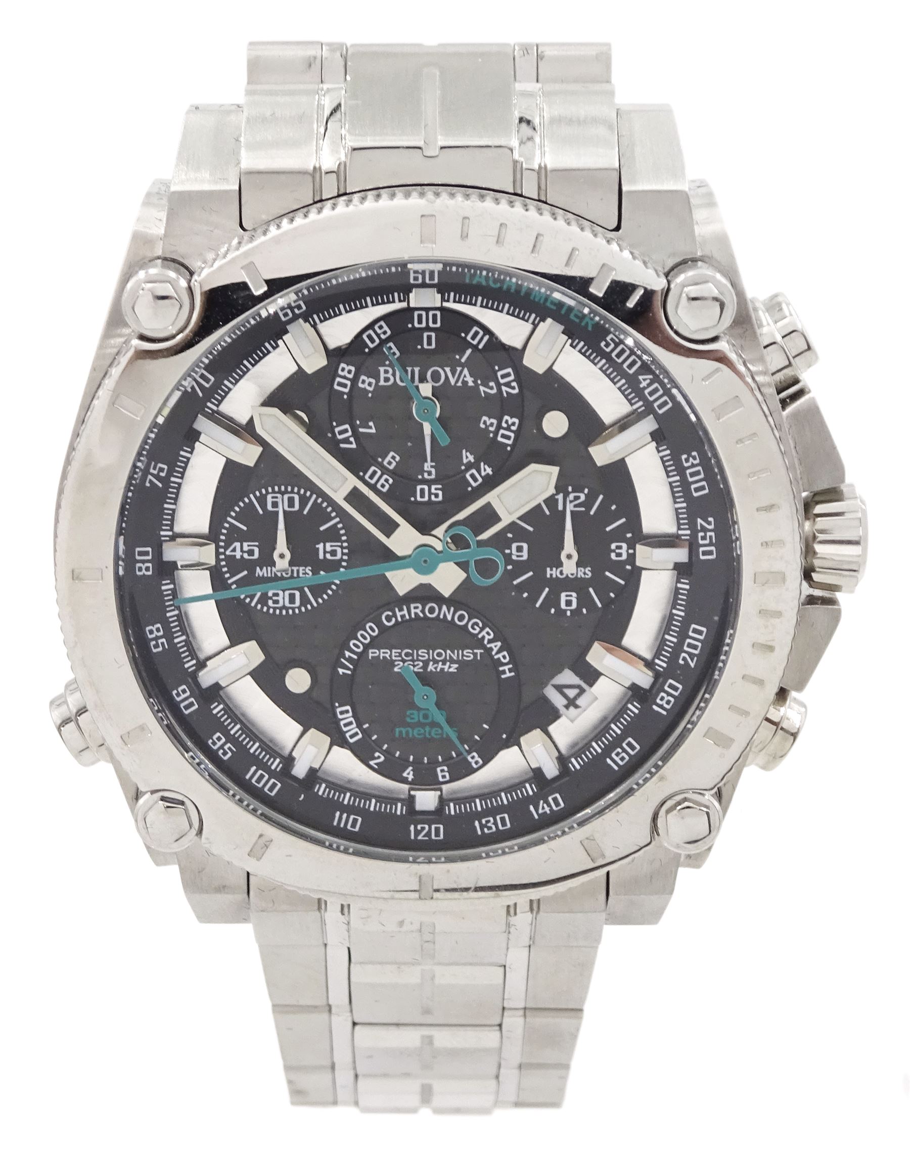 Bulova Precisionist gentleman's stainless steel quartz chronograph wristwatch, Ref. C877877, marking 140 years of American Innovation, on original stainless steel strap, with fold-over clasp