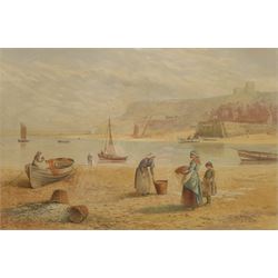 Kate E Booth (British fl.1850-1898): Figures in 'Whitby Harbour', watercolour signed and titled 35cm x 52cm