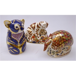  Three Royal Crown Derby paperweights: Armadillo dated 1996, gold stopper, Bengal Tiger Cub dated 1995, gold stopper and Koala dated 1988, silver stopper (3)  