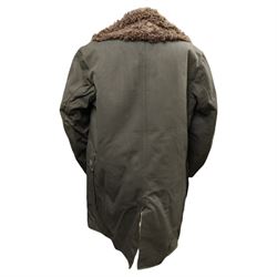 Swedish green army field coat, M1909, with a sheepskin lining and military leather jacket 