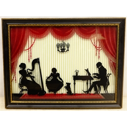  The Dance Recital, Regency style reverse silhouette painting on glass unsigned 24cm x 33cm  