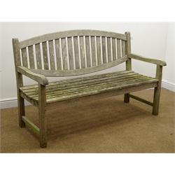  Wooden garden bench (W151cm) with four folding chairs (W55cm) and table (W147cm, H74cm, D80cm)  
