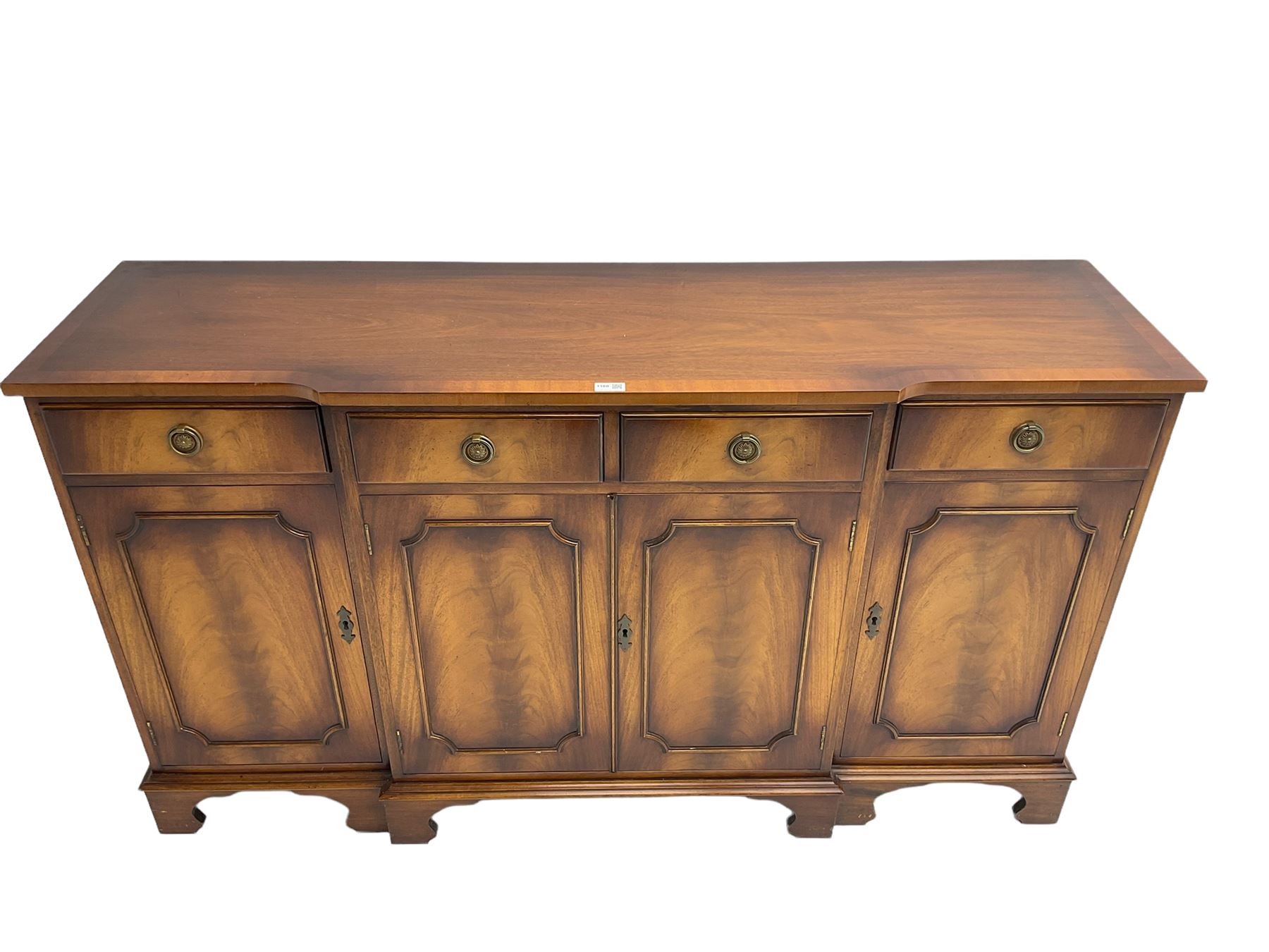 Reprodux Bevan Funnell - mahogany breakfront sideboard, fitted with four drawers, above four cupboards, on bracket feet