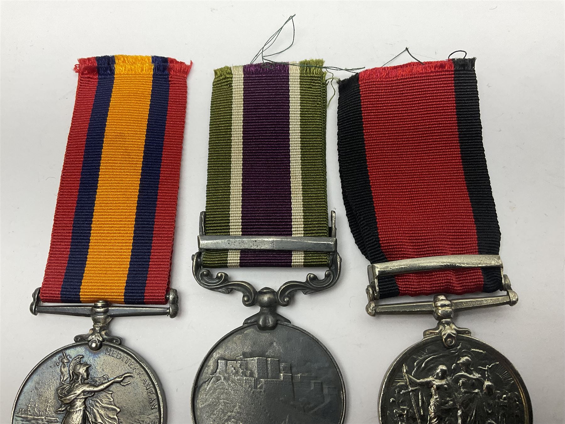 Seven copies of early medals - Waterloo, Crimea, Mediterranean, China 1900, Victoria Cross, Natal Rebellion and Tibet 1903-4; all with ribbons (7)