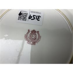 Collection of Regimental dinner wares, Comprising Royal Sussex; two dinner plates, two side plates and a soup bowl, Royal Leicestershire; two dinner plates, East Yorkshire Regiment side plate and Gordon Highlanders side plate, all decorated with the regiment's crests and blue and gilt boarders (9)