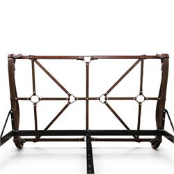 And So To Bed - 'Handel' double bed in the style of Jacques Adnet for Hermes, the metal head and footboards with equestrian tack style leather covering
