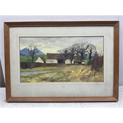 Allan Laycock RWA (British 1928-2020): 'Farm Buildings near Gadfield Elm - Staunton', acrylic and watercolour signed and dated 1981, 18.5cm x 34.5cm 