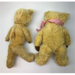 Five English teddy bears c1930s-50s comprising Chad Valley with swivel jointed head, glass eyes, vertically stitched nose and mouth and jointed limbs with rexine pads H16