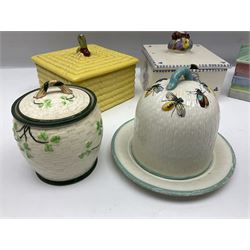 Clarice Cliff for Wilkinson Ltd Crocus Bizarre beehive honeypot painted in the Crocus pattern, together with two beehive Beswick honey pots, Poole square honey pot etc (14)