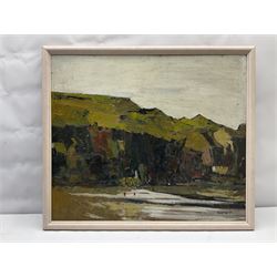 Attrib. Peter Barraclough (Northern British 1939-): Dark Cliffs, oil on board signed and dated '68, 58cm x 68cm
Notes: Barraclough born in Cleckheaton Yorkshire, studied painting & lithography at Dewsbury & Batley College of Art. Then went on to obtain an Art Teachers Diploma at Liverpool College of Art. After several teaching posts he emigrated to Tasmania in 1969 following further teaching posts he became a full time artist in 1985