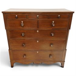 Large 19th century mahogany chest, with rectangular top with inlay flanked by spiral turne...