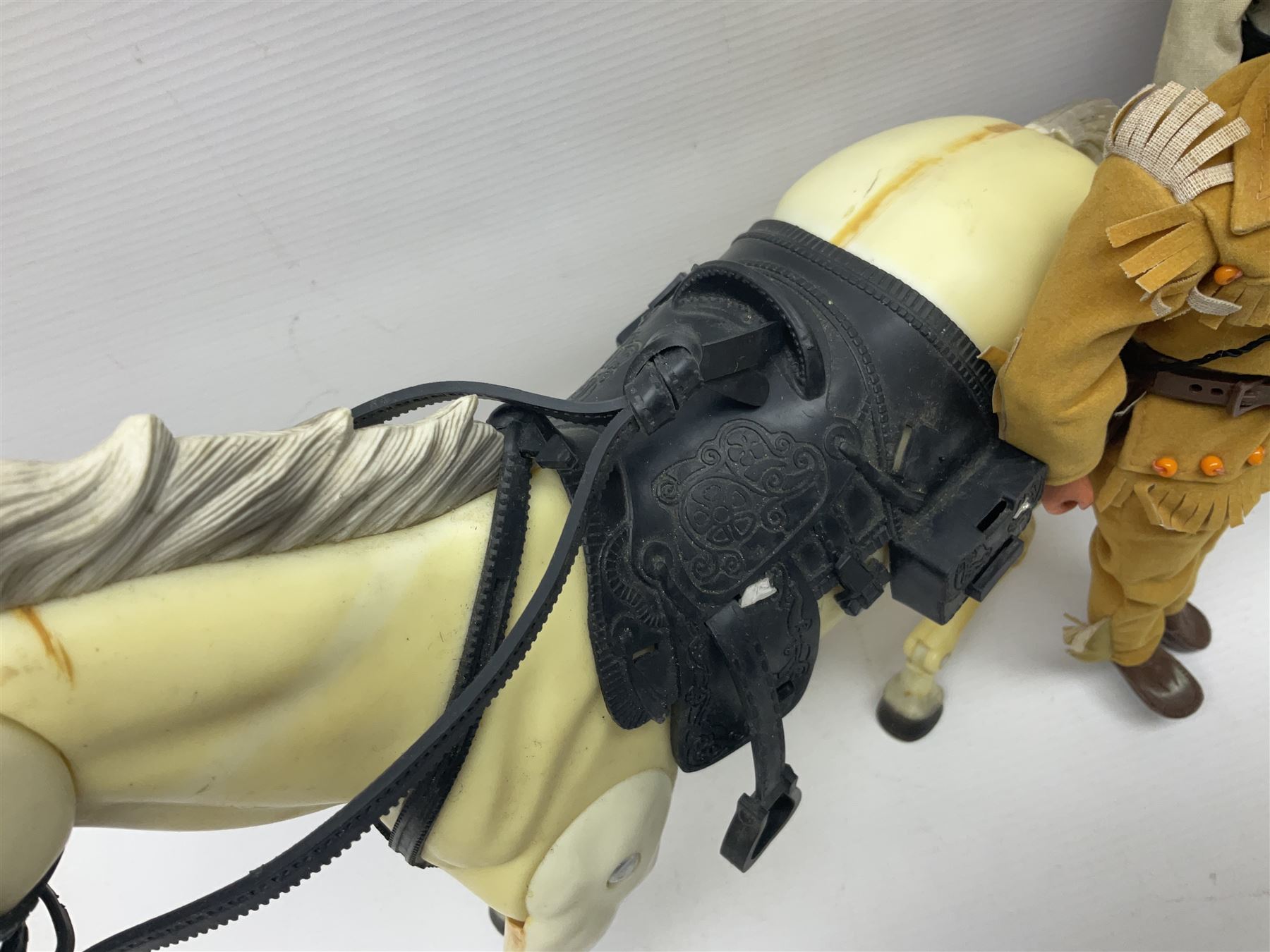Two pairs of 1970s Lone Ranger and Tonto action figures, probably by Marx Toys; and Gabriel 'Silver' stallion horse; all unboxed (5)