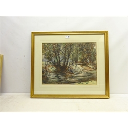  John Charles Moody (British 1884-1962): Anglers by a Stream, watercolour and charcoal signed 36cm x 47cm  DDS - Artist's resale rights may apply to this lot    