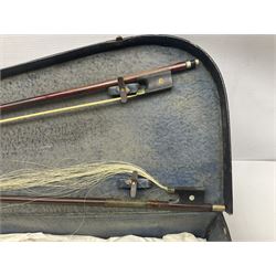German trade violin c1900 with 35.5cm two-piece maple back and spruce top; bears label 'Made in Germany Apollo Class 6 No.2132' L59cm; in carrying case with two bows