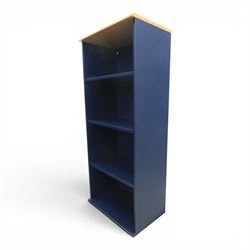 IKEA - 'Skruvby' bookcase in blue with oak top and three adjustable shelves