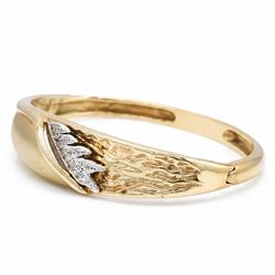 14ct yellow and white gold cubic zirconia abstract design hinged bangle, stamped 585