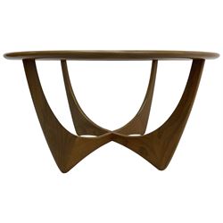 Victor B Wilkins for G-Plan - mid-20th century teak 'Astro' coffee table, circular top with glass inset, raised on shaped X-frame base