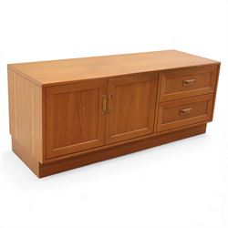 G Plan - 'Fresco' teak side unit, rectangular top above twin cupboard doors and two drawer...
