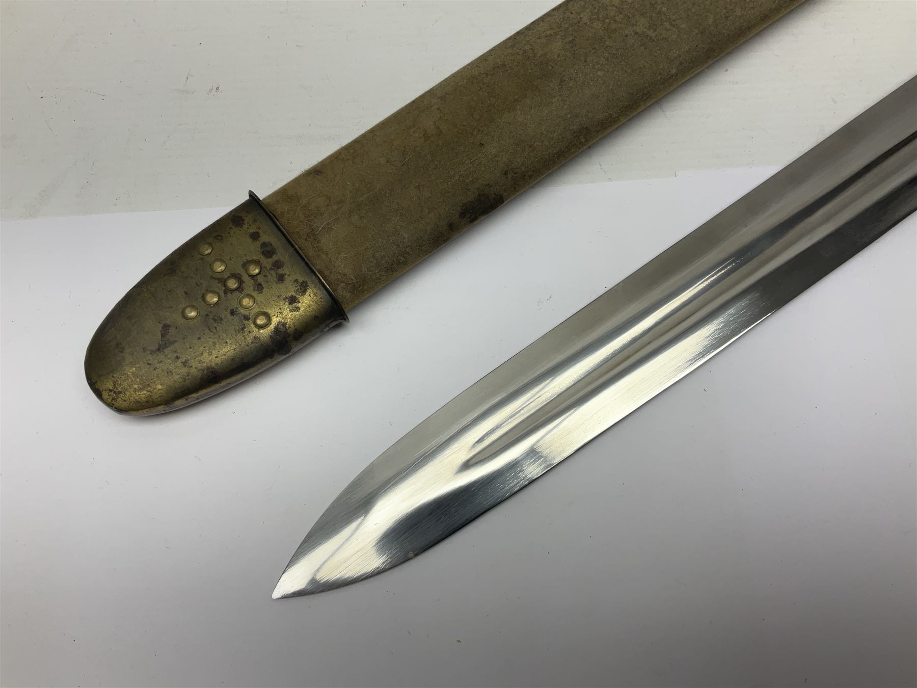 Re-enactors Viking helmet and sword in scabbard, helmet D19cm, sword blade L73cm, whole L88cm 