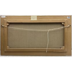 Continental School (Mid 20th century): City River scene with Commercial Barge, oil on canvas indistinctly signed 38cm x 78cm
Provenance: with John Mathieson & Co, 20 Frederick Street, Edinburgh, 1950/60's label verso