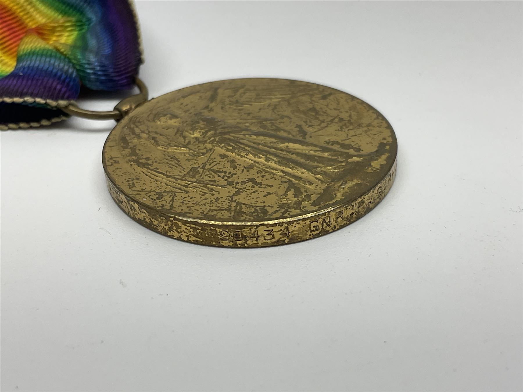 WW1 group of three medals comprising British War Medal, Victory Medal and 1914-15 Star awarded to 90434 Gnr. R.G. Rhodes R.F.A./R.A.; all with ribbons