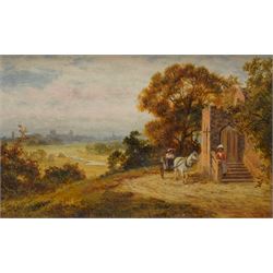 Robert Gallon (British 1845-1925): Horse and Cart by Church - 'Warrick (Warwick)', oil on canvas signed 17cm x 27cm