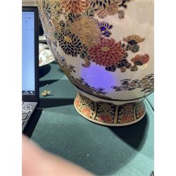 Large satsuma vase of baluster form, decorated with flowering sprigs and gilt borders, H48cm 
