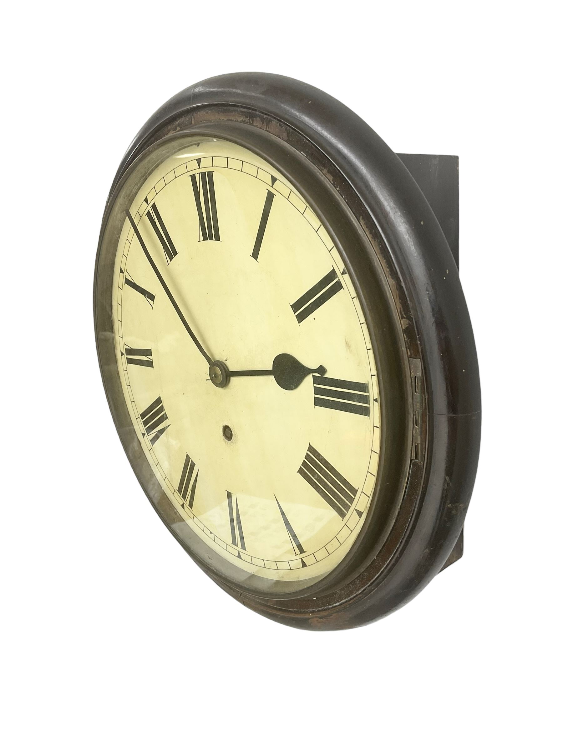 English - early 20th century 8-day wall clock with a stained mahogany wooden dial bezel and a 12