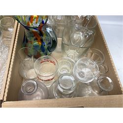 Large collection of glassware to include Schweppes soda syphon, Murano, vases, drinking glasses, coloured glass, cranberry etc in seven boxes
