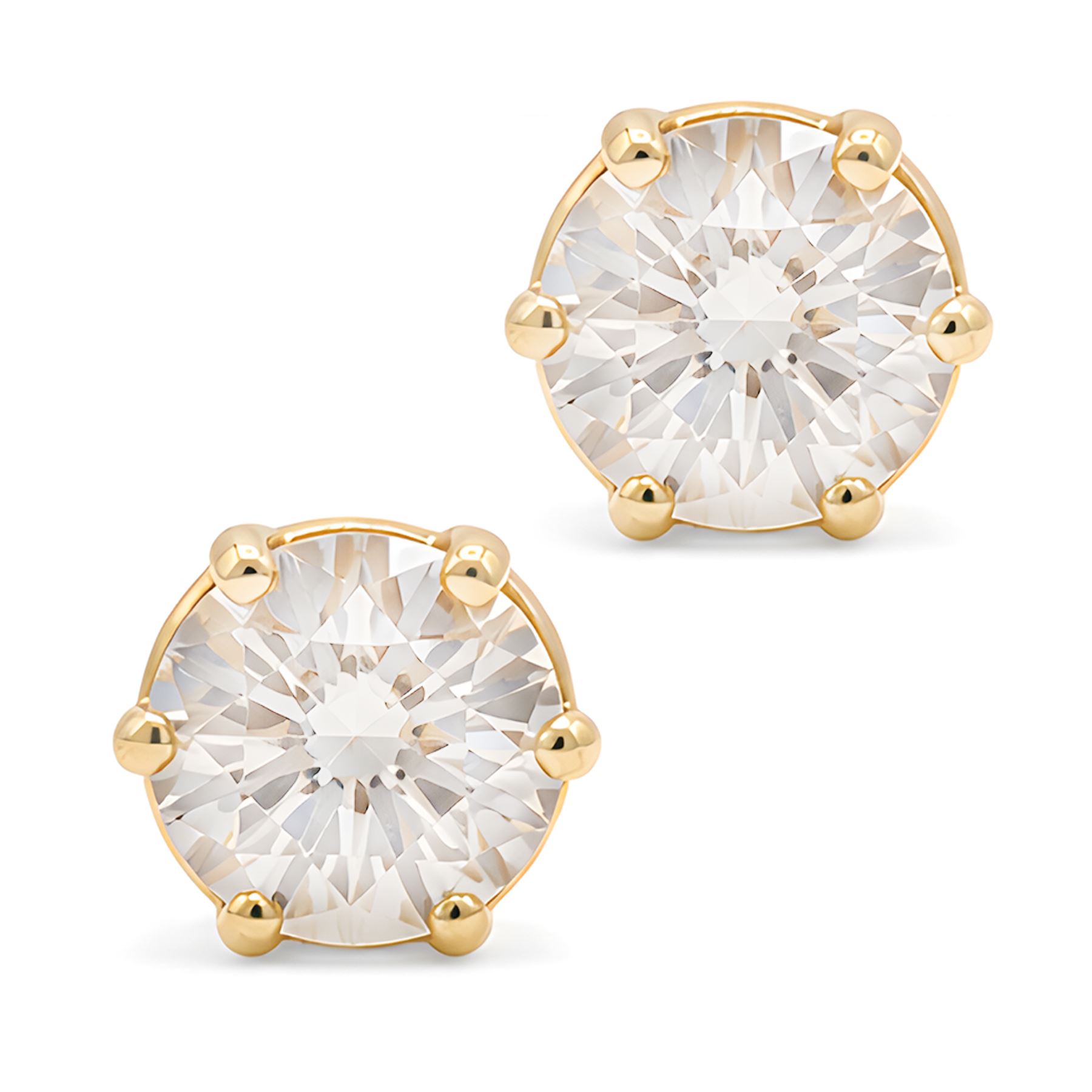 Pair of 18ct gold diamond earrings, each screw back stud set with a single round brilliant cut diamond, total diamond weight approx 3.15 carat